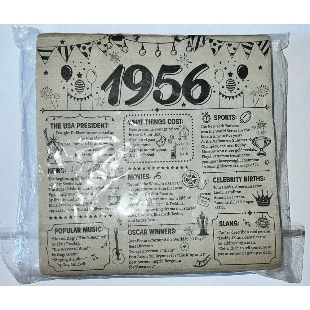 70th Birthday Disposable Napkins Party Decorations 1956 Birthday Supplies